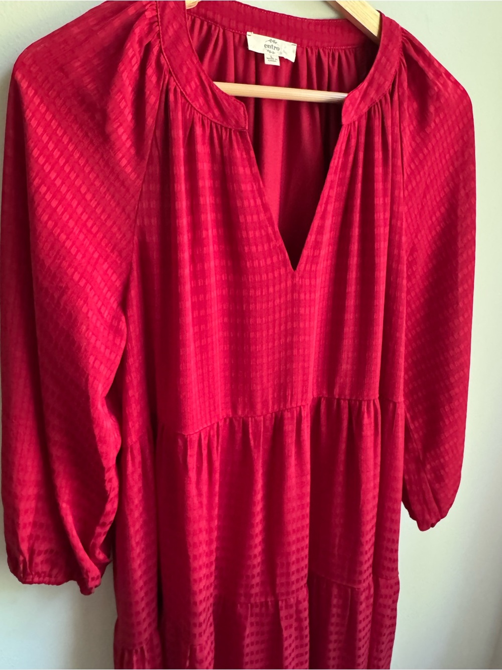 entro Red Maxi Dress with Textured Tiered Skirt - Picture 3 of 7